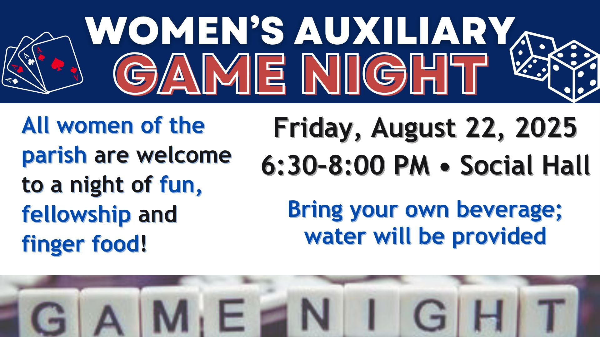 Women’s Auxiliary Game Night Screen